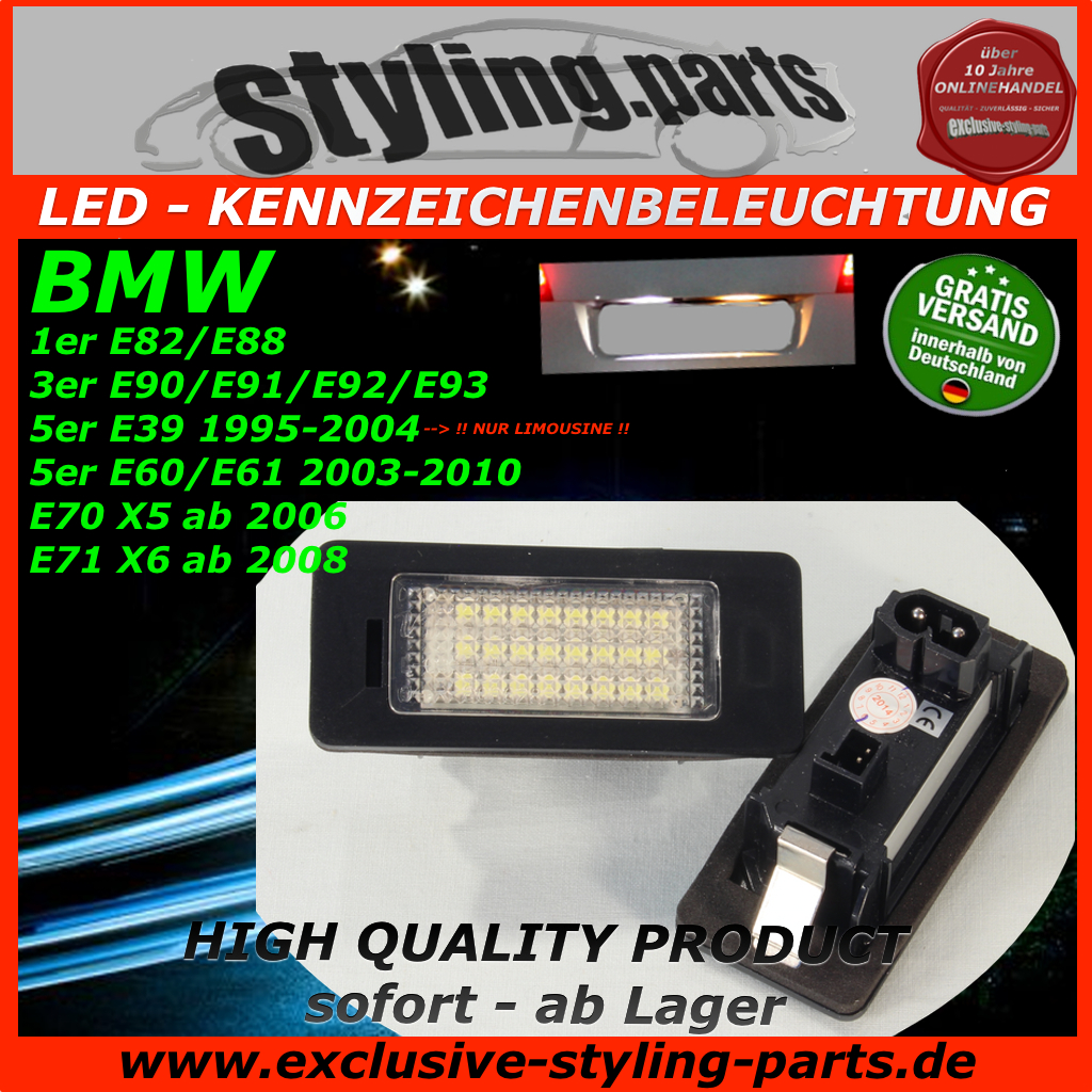 OZ-LAMPE LED Kennzeichenbeleuchtung für B-M-W E82 E88 E90 E91 E92 E93 E39  E60 E61 F07 F10 F11 F18 E84 E25 E70 E71 F15 E1 E2, Kennzeichen mit CAN-Bus,Kennzeichenleuchten  LED 2 Stücke, 24 *